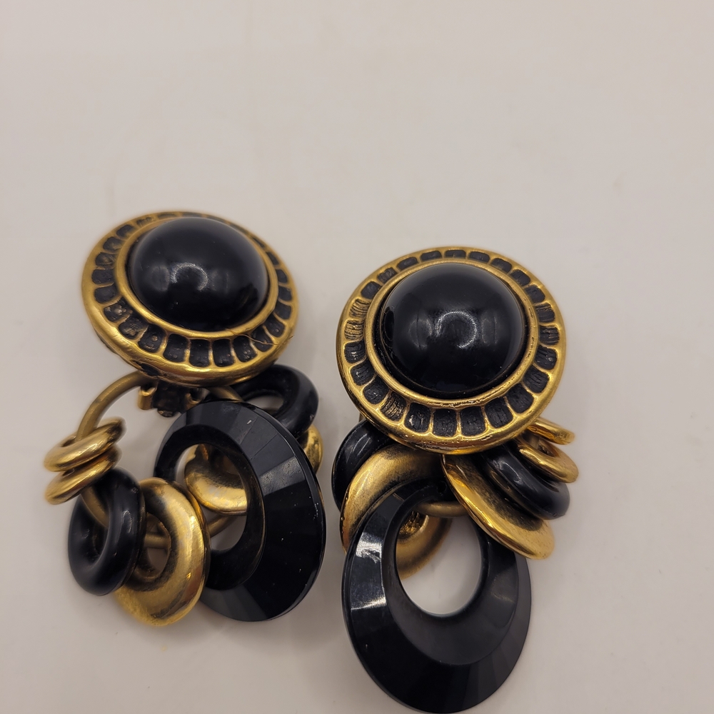 Chunky Black Acrylic Dangling Statement Earrings - image 1